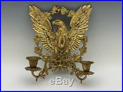 Vintage Gilt Bronze Brass American Eagle Wall Sconce 2-Light Candleholder