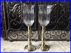 Vintage Glass Brass Candle Holders Pair Interchangeable Look Hollywood Regency