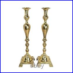 Vintage Gold Brass Tall Taper Candlesticks Candle Holders Pair 18 Foot Pedestal