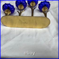 Vintage Gunnar Ander Ystad Metall Brass Blue Art Glass Candlestick Holder 1950's