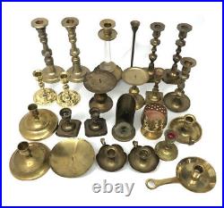 Vintage HUGE Mixed Lot 24 Solid BRASS Candlestick Holders Party Weddings Event A