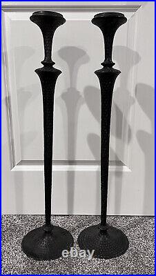 Vintage Hammered Brass 30 candlestick set painted black, Candle Pillar