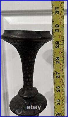 Vintage Hammered Brass 30 candlestick set painted black, Candle Pillar