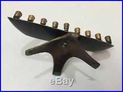 Vintage Hanukkah Menorah Brass Candle Holder Israel Judaica, 8 1/4 W c 5 1/2 T