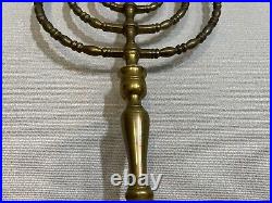 Vintage Heavy Brass Jewish Menorah Candelabra 7 Arm Branch Candle Holder, 17 T