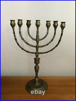 Vintage Heavy Brass Jewish Menorah Candelabra 7 Arm Branch Candle Holder, Marked