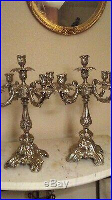 Vintage Heavy Pair Brass Candelabras 17 Tall and 13 1/2 Wide. Free Shipping