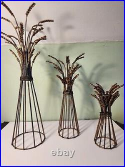 Vintage Hollywood Regency Brass Wheat Candle Holders Set Of 3