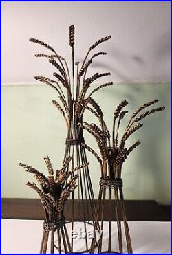 Vintage Hollywood Regency Brass Wheat Candle Holders Set Of 3