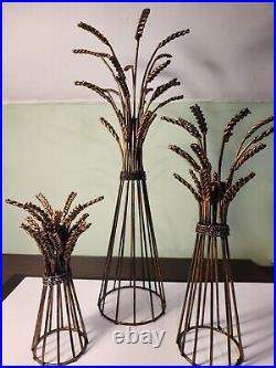 Vintage Hollywood Regency Brass Wheat Candle Holders Set Of 3