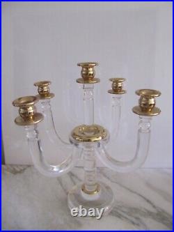 Vintage Hollywood Regency Lucite and Gilded 5 Arms Brass Candle Holder 13