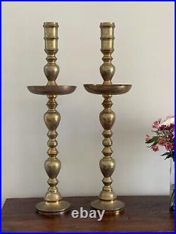 Vintage Huge Moroccan Turkish Alter Brass Floor Candle Holder Stand 39 1/2