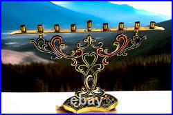 Vintage Israel By Abada Hanukkah Brass Enamel Menorah 9 x 13 Judaica