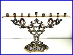 Vintage Israel By Abada Hanukkah Brass Enamel Menorah 9 x 13 Judaica