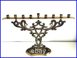 Vintage Israel By Abada Hanukkah Brass Enamel Menorah 9 x 13 Judaica