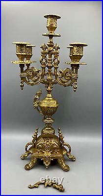 Vintage Italian Brass 5 Arm Tabletop Candelabra Rococo Style Needs Repair