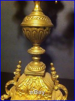 Vintage Italian Brass Candelabra With Two Urns Ornate Candle Holder Matching Urn