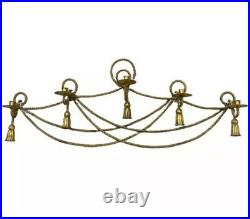 Vintage Italian Brass Rope Tassel Candle Holder Sconce Gold Gilt Wall Hanging 3