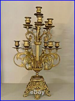 Vintage Italian Brevettato Baroque Brass Candelabra 13 Arms