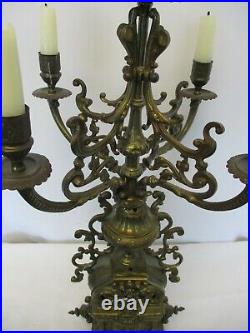 Vintage Italian Brevettato Baroque Brass Candelabra Ornate Design Over 24 Tall