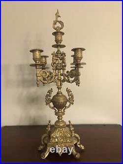Vintage Italian Brevettato Baroque Brass Candelabra Ornate With Snuffer