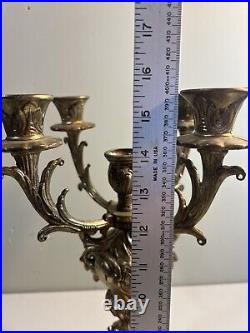 Vintage Italian Brevettato Brass Baroque Candelabra 5 Candle Holder Arm 15