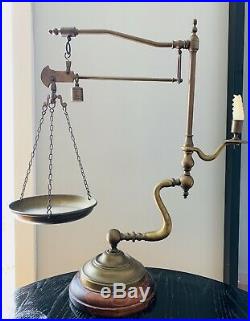 Vintage Italian Chapman Industrial Arms Brass Balance Scale & Candle Holder