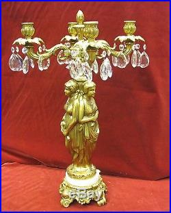 Vintage Italian Crystal, Marble and Brass Figurine candelabra