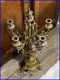Vintage Italian Gilt Brass Brevettato Ornate Candelabras Baroq Style 27 4REPAIR