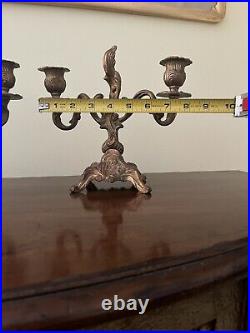 Vintage Italian Rococo Heavy Brass Candelabra A Pair