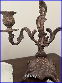 Vintage Italian Rococo Heavy Brass Candelabra A Pair