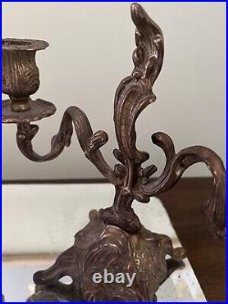 Vintage Italian Rococo Heavy Brass Candelabra A Pair