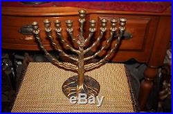 Vintage Jewish Judaism 9 Day Menorah Brass Metal Candle Holder-Large-Leaves