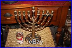 Vintage Jewish Judaism 9 Day Menorah Brass Metal Candle Holder-Large-Leaves