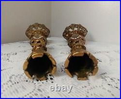 Vintage Judaica Brass Ornate Candle Holders Marked