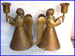 Vintage LOS CASTILLO Mexican Brass Copper ANGEL CANDLE HOLDERS Taxco Chato