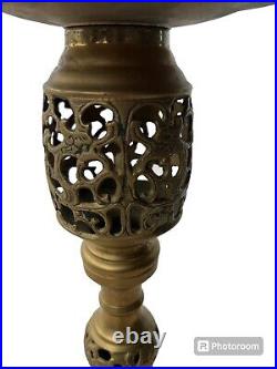 Vintage Large 35.5 tall Ornate Filagree Edwardian Brass Pillar Candle Holder