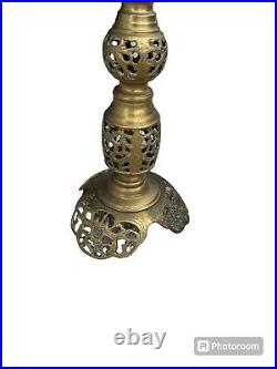 Vintage Large 35.5 tall Ornate Filagree Edwardian Brass Pillar Candle Holder