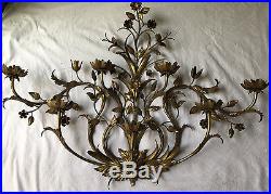 Vintage Large Brass Candle Flower Wall Sconce