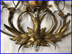 Vintage Large Brass Candle Flower Wall Sconce