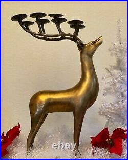 Vintage Large Brass Deer Reindeer 8 Candle Holder Candelabra Tall Christmas