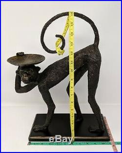 Vintage Large Bronze Monkey Candle Holder Brass Simian Butler Metal Decor