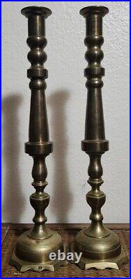 Vintage Large Golden Brass Candlesticks Holders 23 Tall 5 Wide Candleholder