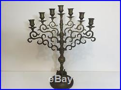 Vintage Large Solid Brass Jewish Menorah Candelabra 7 Arm Branch Candle Holder