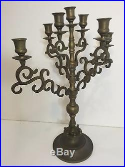 Vintage Large Solid Brass Jewish Menorah Candelabra 7 Arm Branch Candle Holder