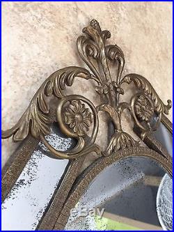 Vintage Large Victorian Style Brass Wall Mirror Sconce with2 Candle Holders, 25 T