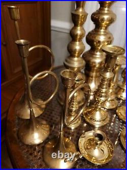 Vintage Lot 19 Mixed Brass Candlesticks Holders Wedding Decor Candleholders