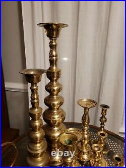Vintage Lot 19 Mixed Brass Candlesticks Holders Wedding Decor Candleholders