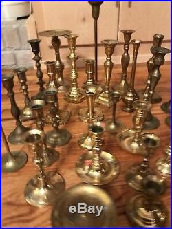 Vintage Lot 31 Brass Candlesticks Holders Wedding Table Decor Patina Candle
