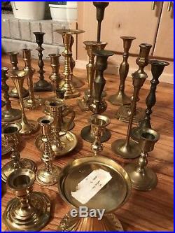 Vintage Lot 31 Brass Candlesticks Holders Wedding Table Decor Patina Candle